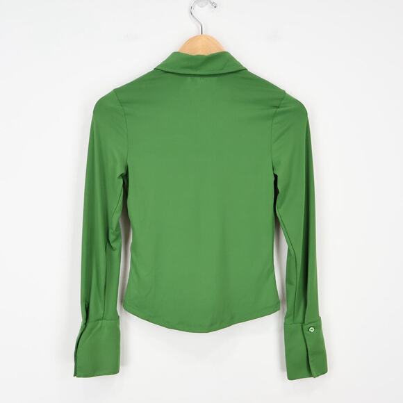 Abercrombie & Fitch Soft A&F Slinky Slim Jersey Button Down Shirt Green Size XS - Picture 6 of 8